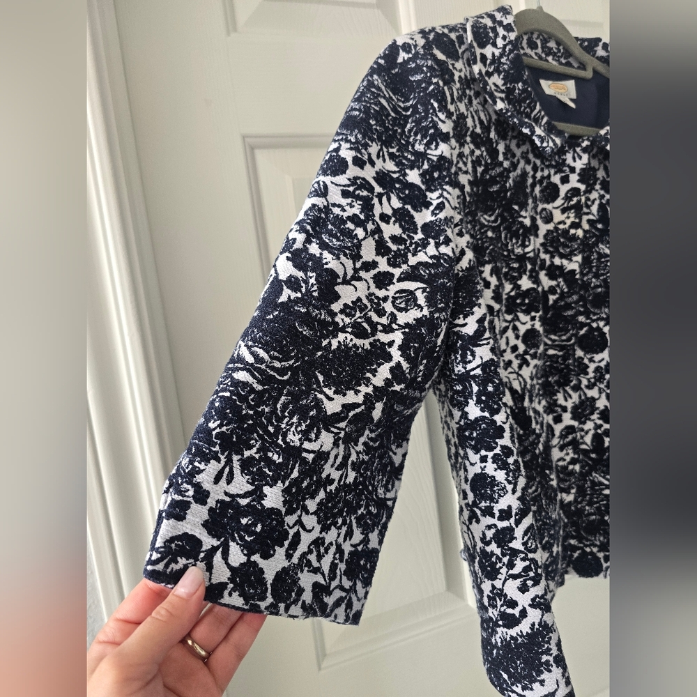 Talbots navy blue and white floral blazer women size 16W - Picture 8 of 15